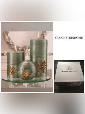 🆕GLUCKSTEINHOME - NWT - SNOWFLAKE PILLAR CANDLE SET